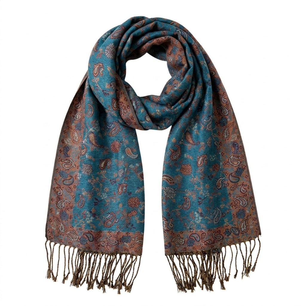 Paisley Scarf with Fringe Trim Soft Wrap Shawl 75*27.5 Inches