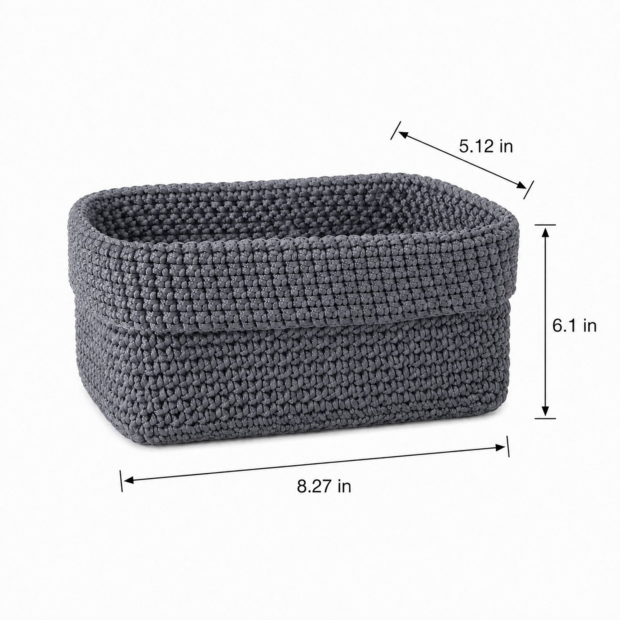 Rectangular Woven Storage Basket Foldover Rim Desktop Organizer Bin