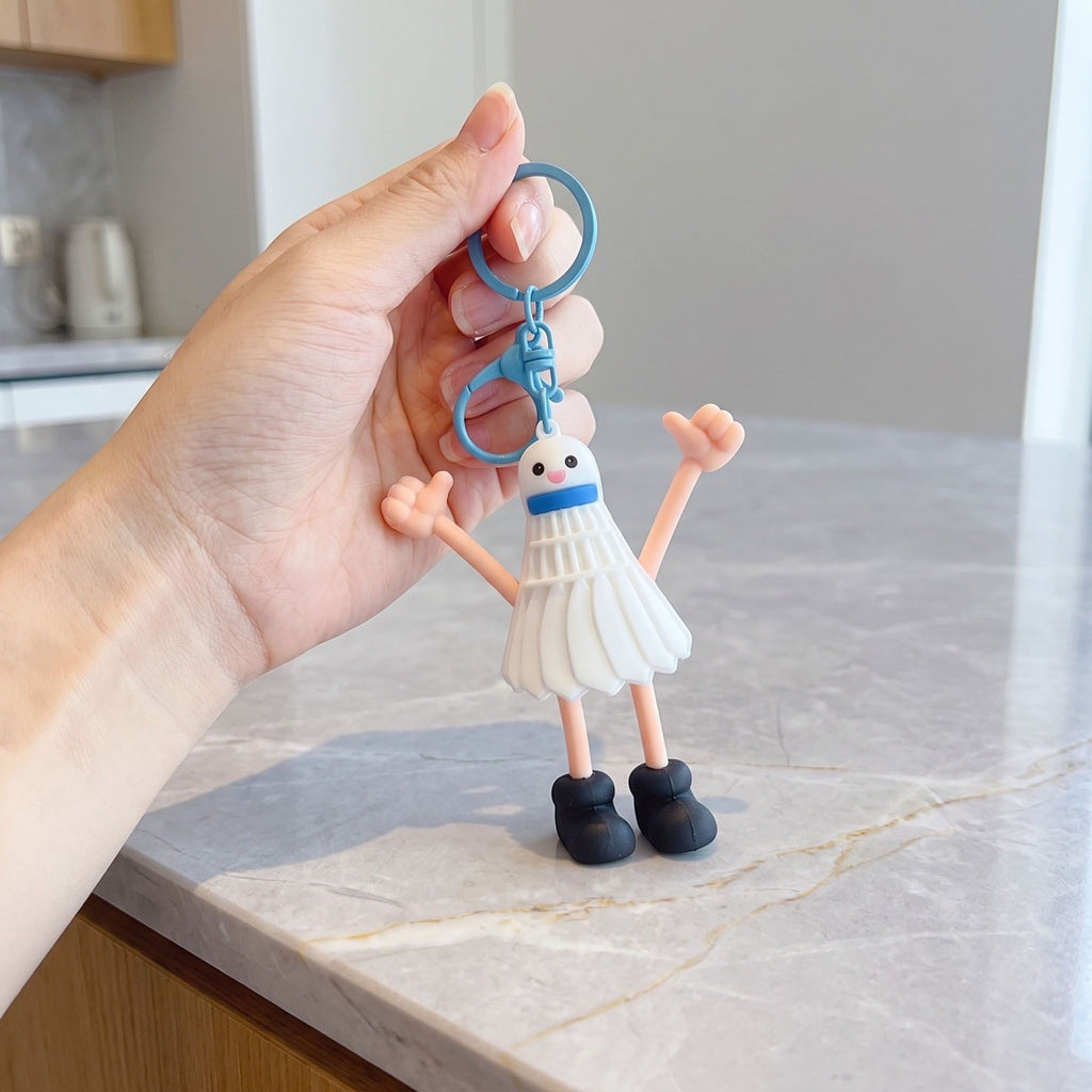 2-Piece Womens Sports Themed Bag Charm with Hanging Clip and Character Accent