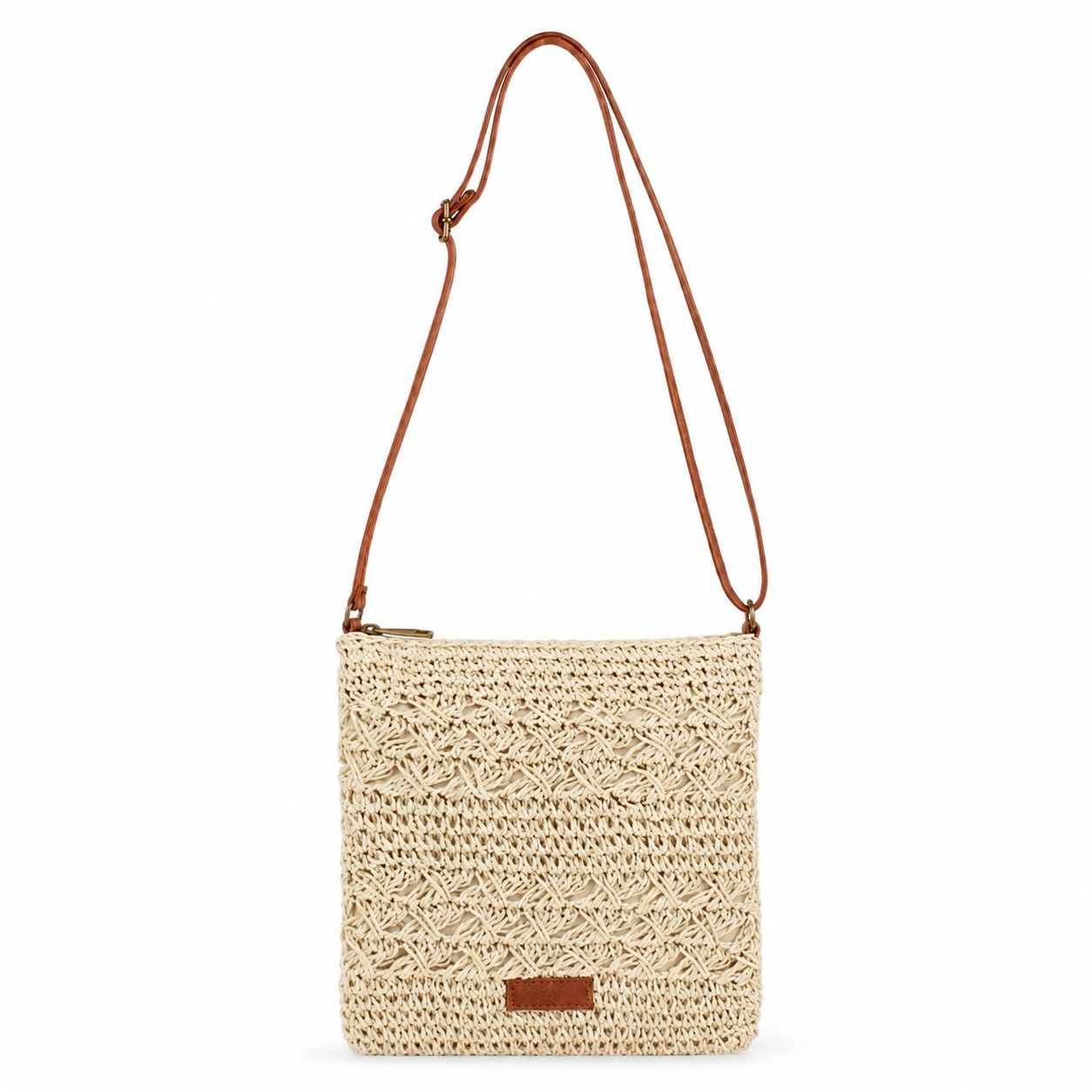 Textured Woven Crossbody Bag with Adjustable Strap Zip Closure and Slip Pocket