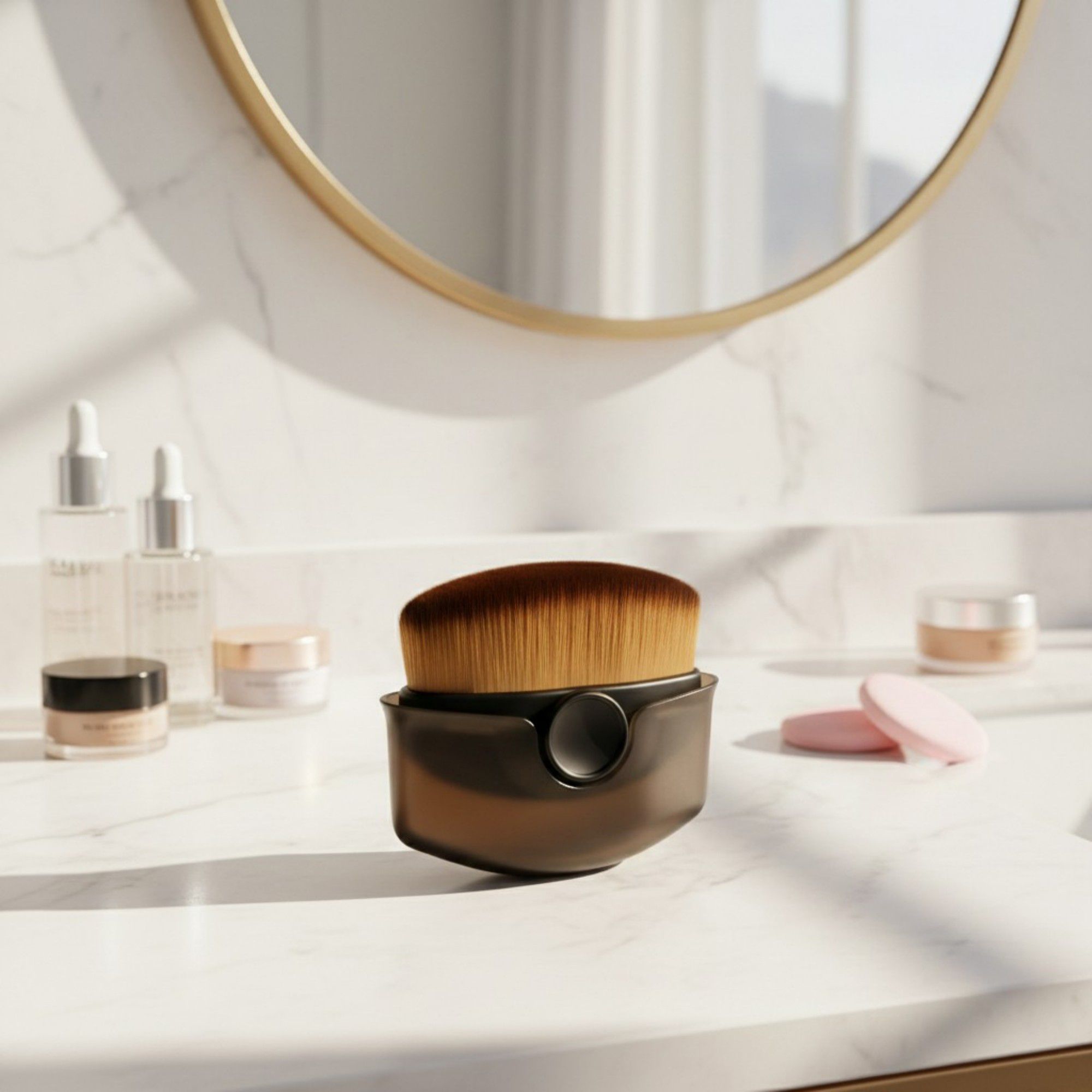 Flat Top Kabuki Makeup Brush with Dense Synthetic Bristles for Smooth Foundation Application