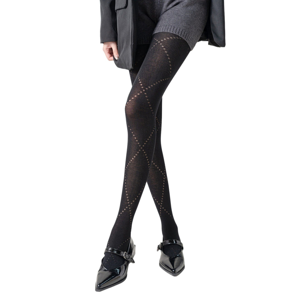Anna-Kaci Women's Diamond Pattern Knit Tights with Stretch Fit Suitable Height 5'1-5'8