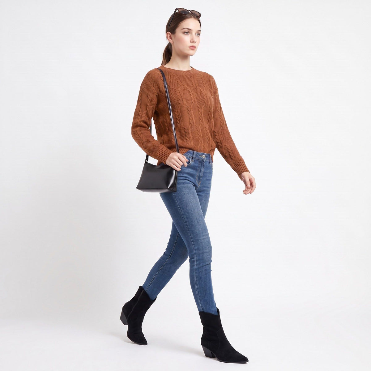 Cable Knit Crewneck Pullover Sweater