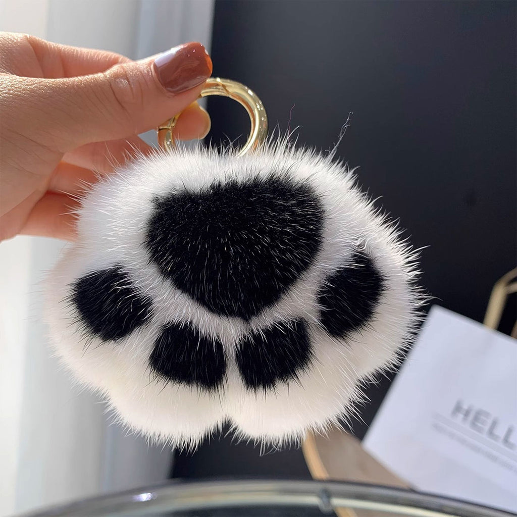 2-PC Plush Paw Print Faux Fur Keychain with Metal Clip