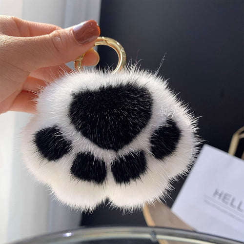 2-PC Plush Paw Print Faux Fur Keychain with Metal Clip