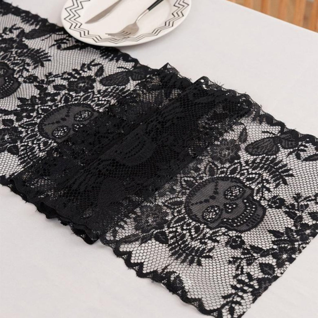 Halloween Black Lace Skull Cutout Table Runner