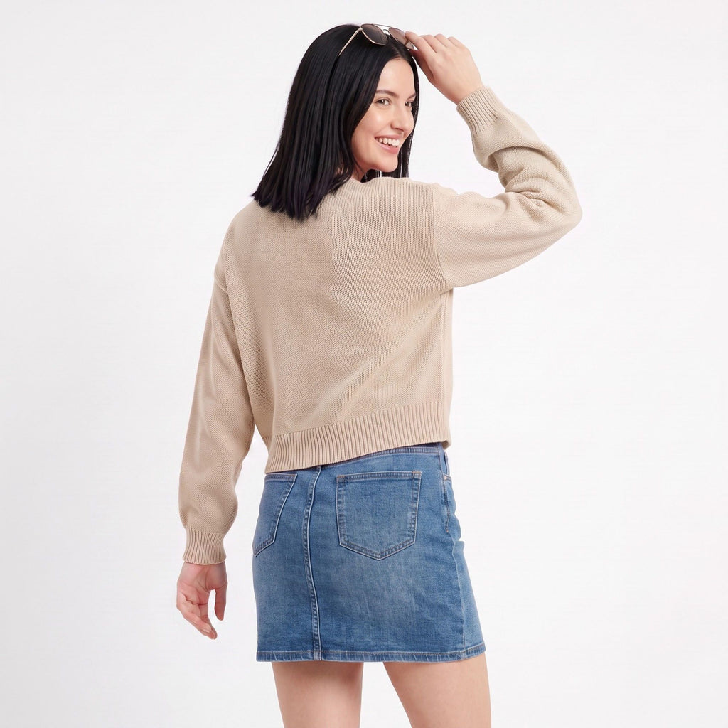 Tie-Front Long Sleeve Cropped Knit Cardigan