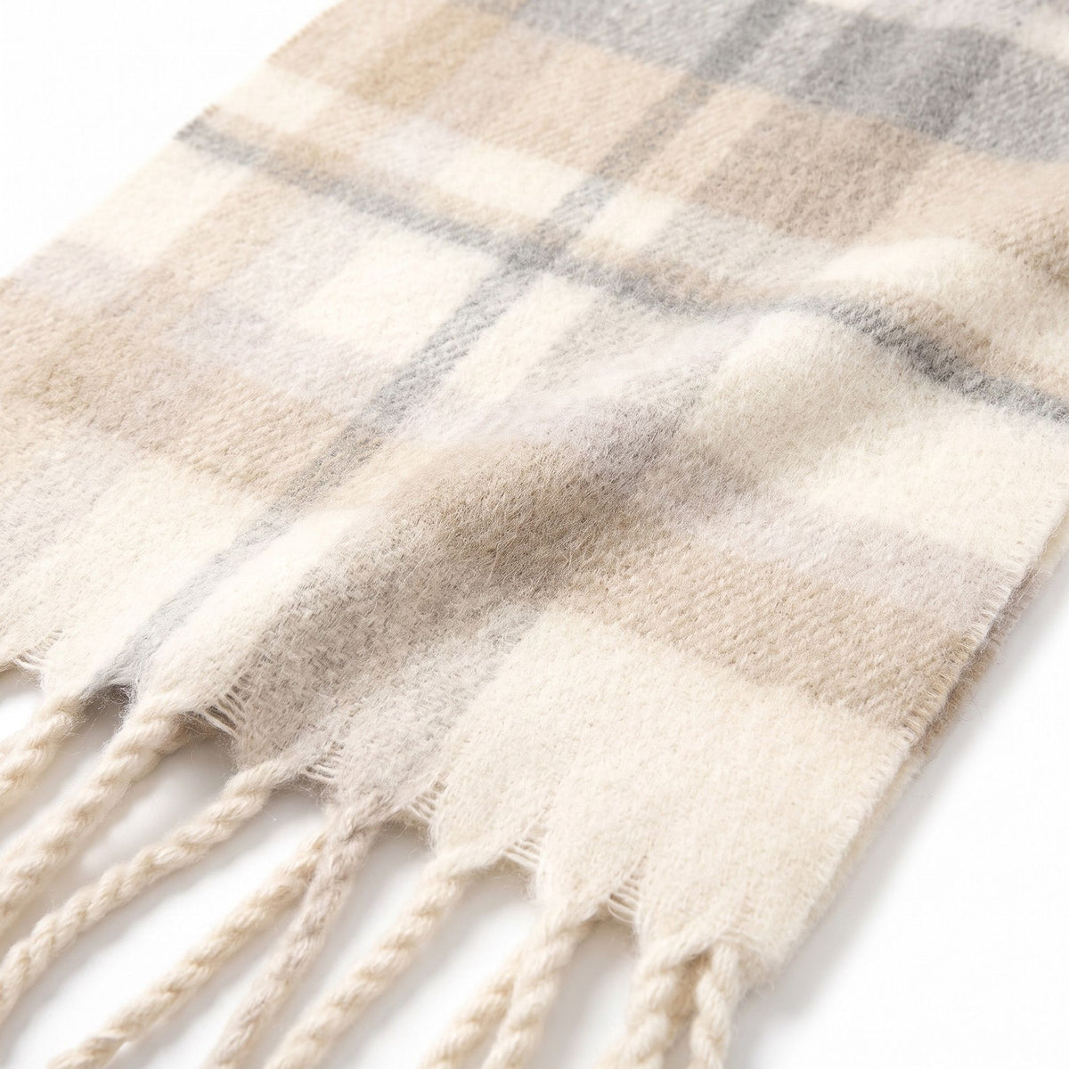 Oversized Plaid Scarf with Fringe Soft Brushed Winter Wrap