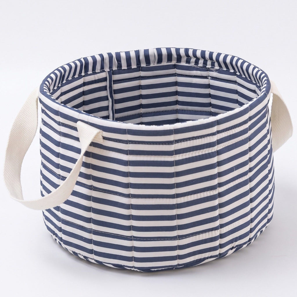 Quilted Striped Fabric Storage Basket with Carry Handles