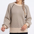 Patterned Crewneck Knit Sweater with Chain Accent