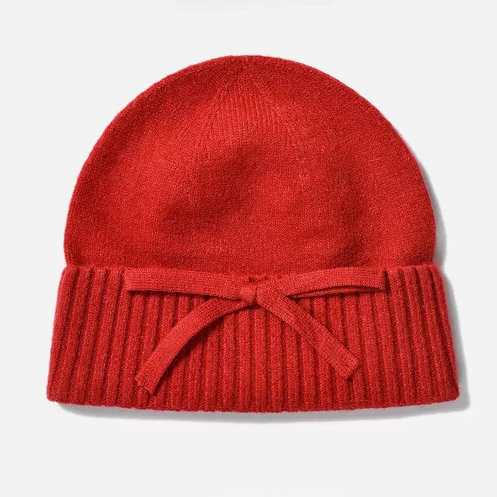 Anna-Kaci Women's Soft Knit Cuffed Beanie Hat with Ribbed Foldover Hem and Delicate Bow Detail