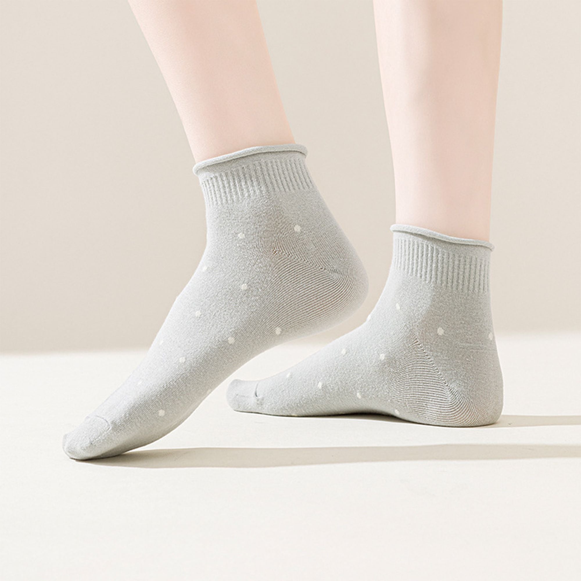 Anna-Kaci 5 Pairs Women¡¯s Ankle Socks Soft Ribbed Top with Small Polka Dot Pattern for Loafers Ballet Flats or Sneakers
