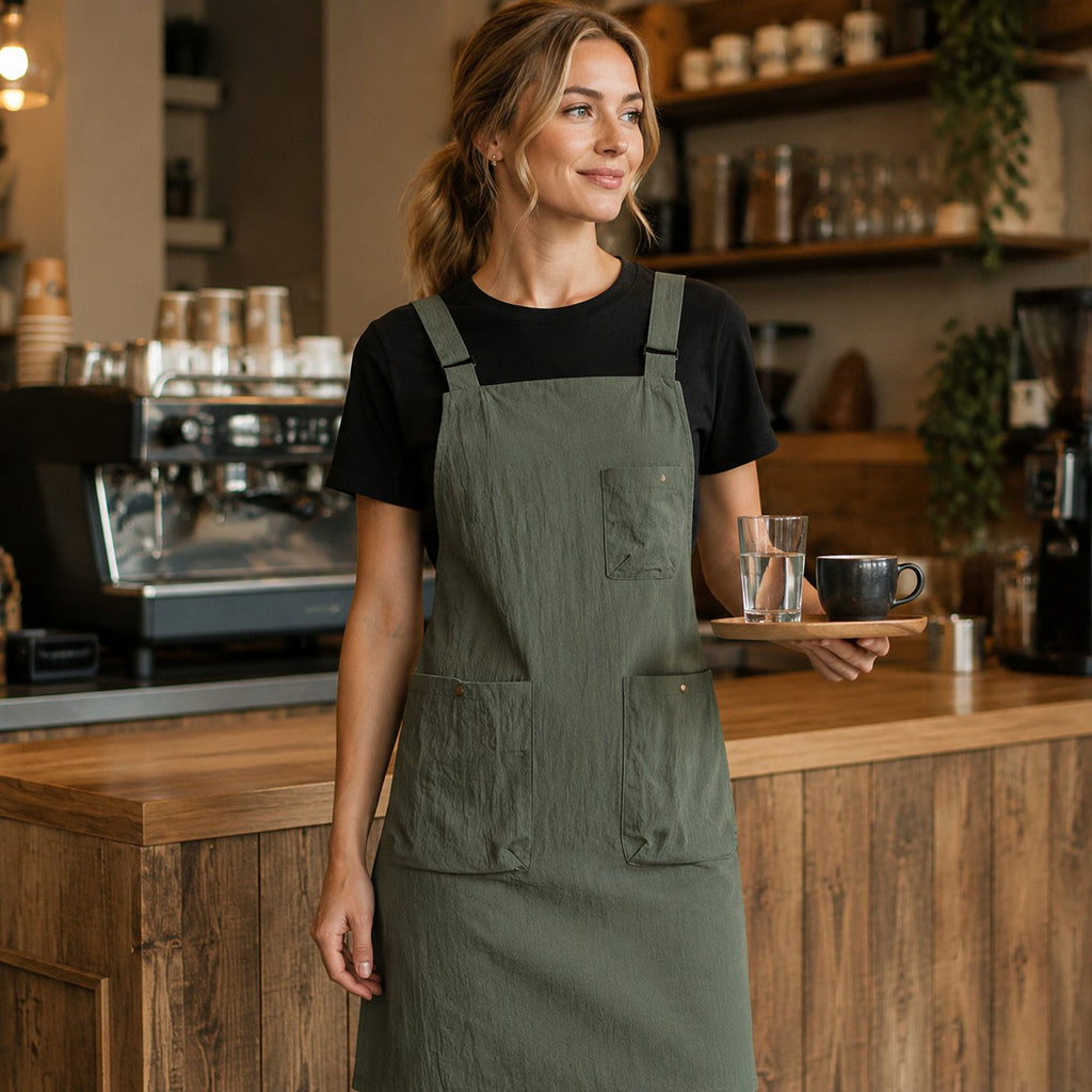 Water Resistant Utility Apron with Adjustable Straps and Three Pockets