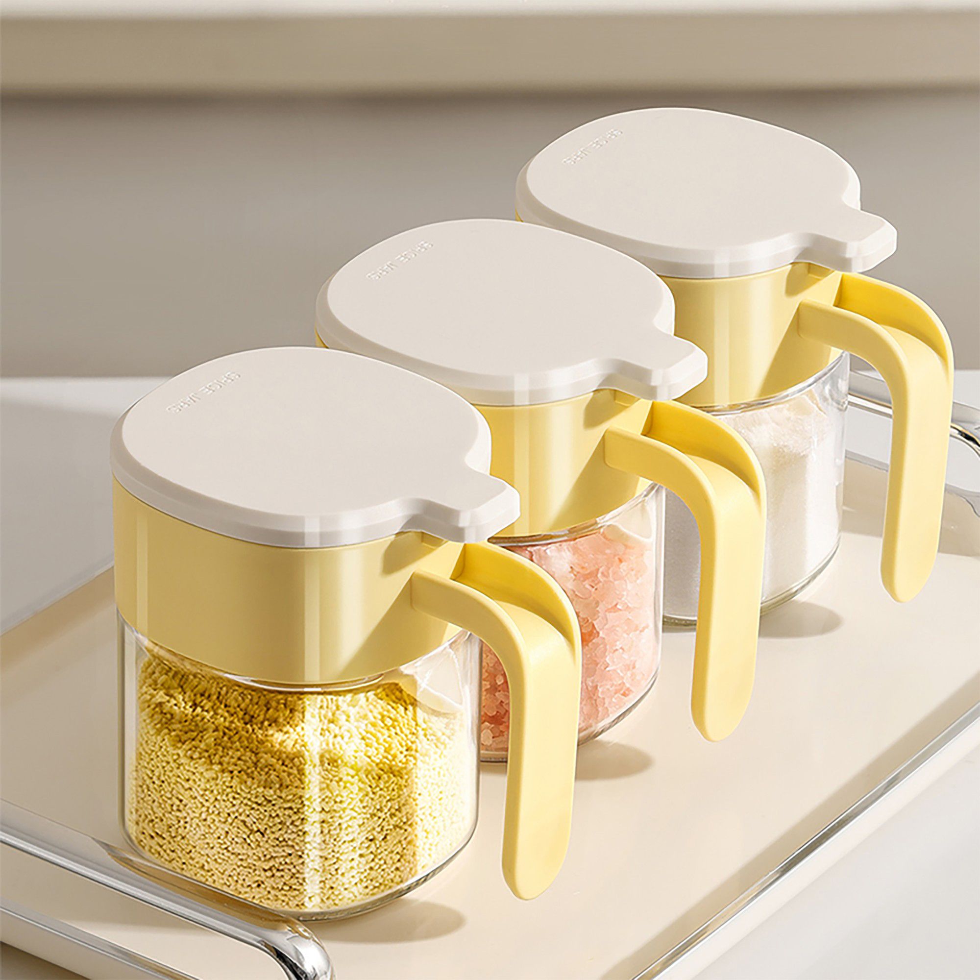Glass Seasoning Jar with Spoon, Lid and Easy-Grip Handle