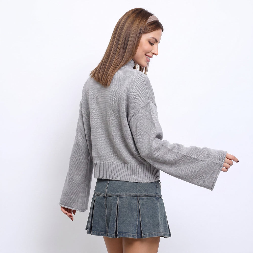 Turtleneck Bell Sleeve Relaxed Fit Knit Sweater
