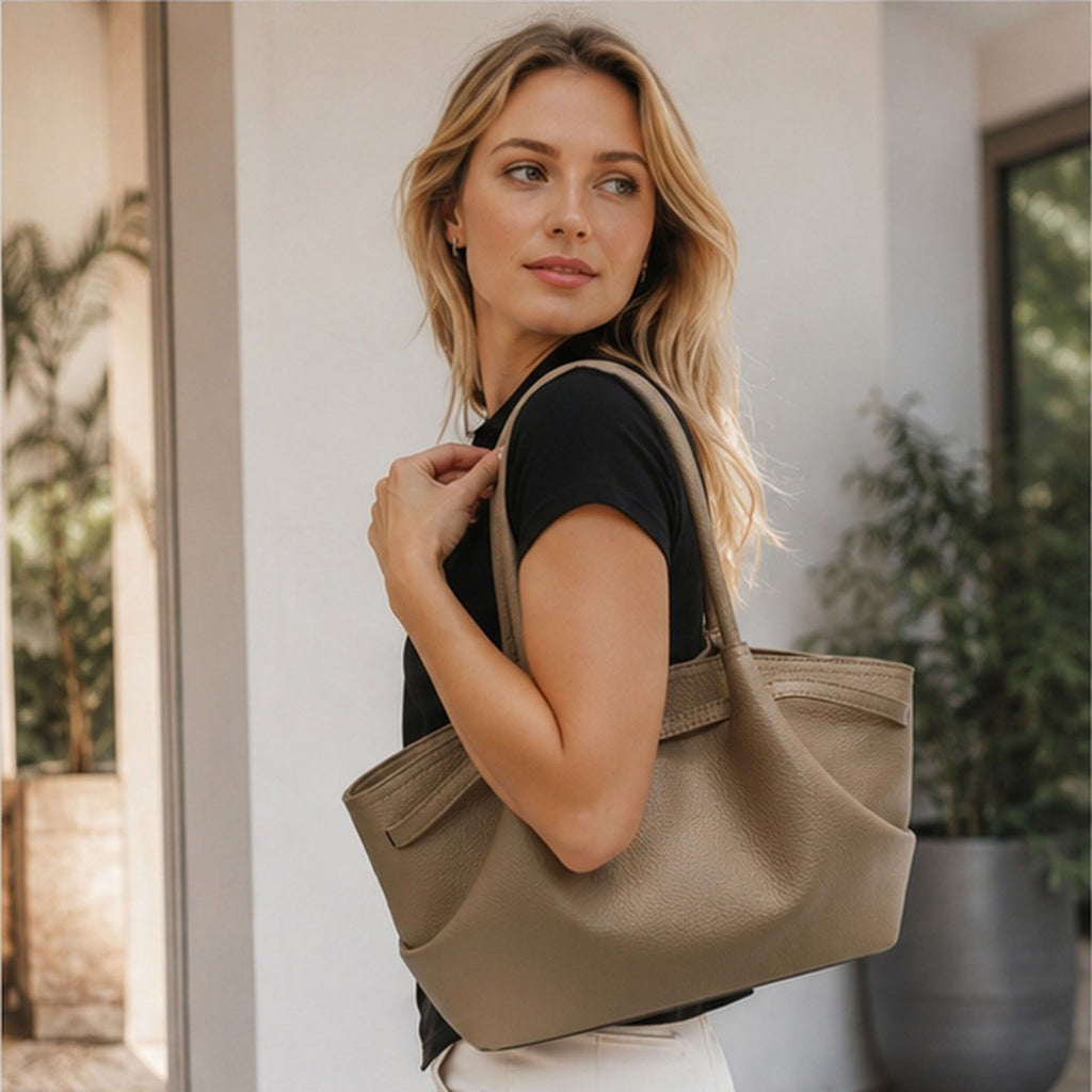 Large Capacity Pleated Shoulder Tote Bag
