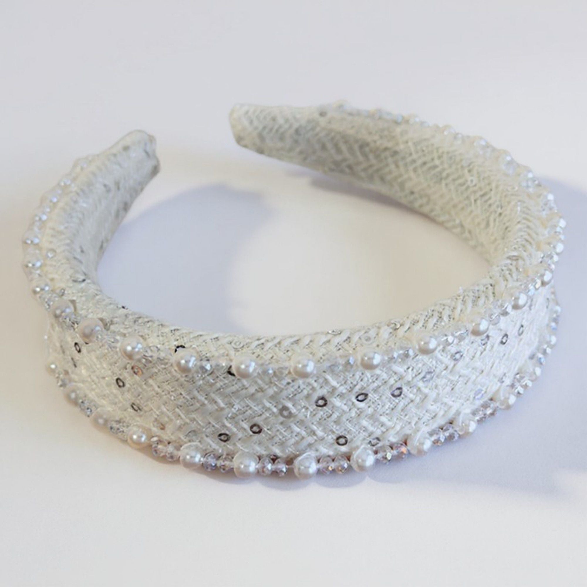 Anna-Kaci 2pcs Women's Padded Satin Fashion Headband with Pearl Design and Crystal Bead Embellishments 6.3x4.7x1.2in