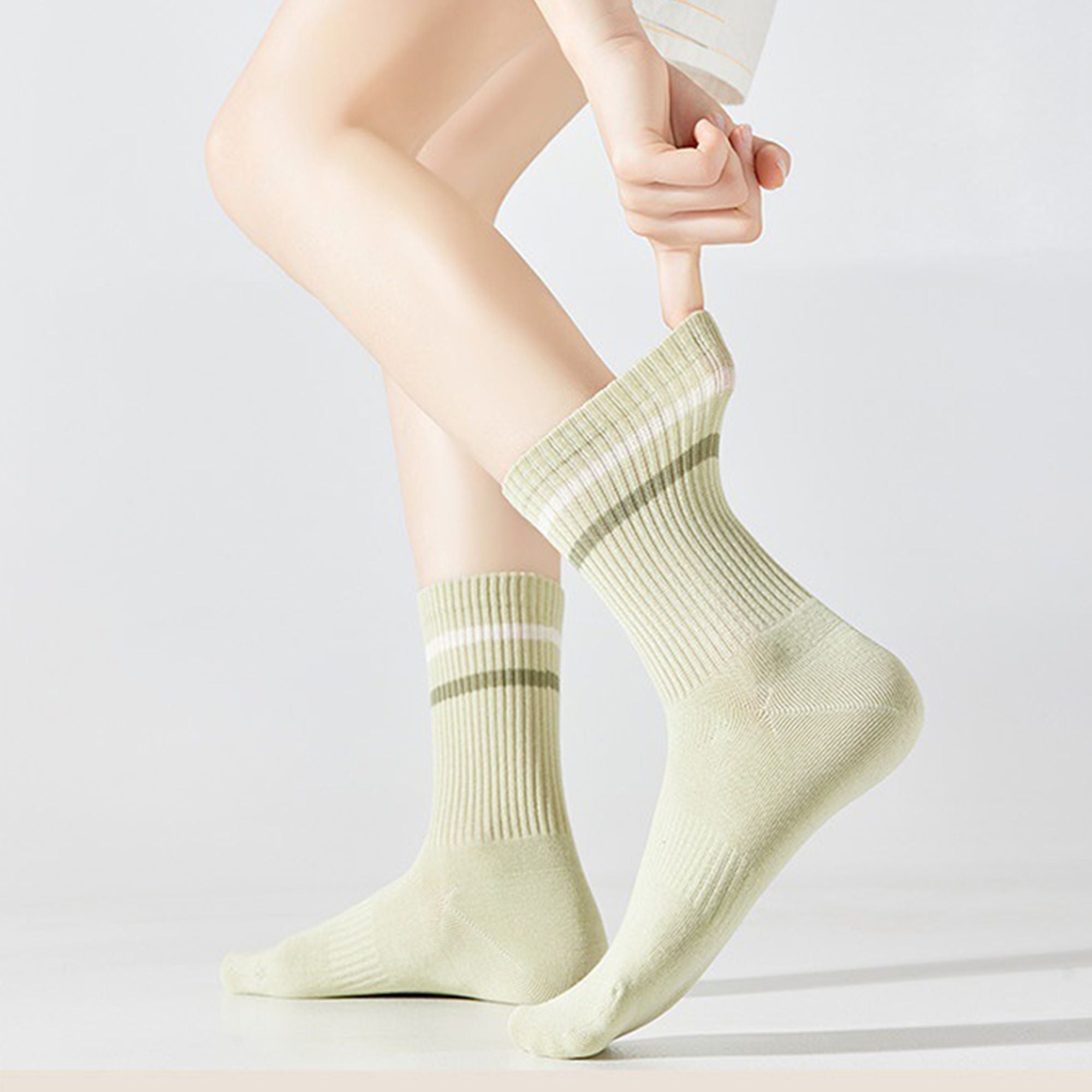 Anna-Kaci Women's 3-Pack Striped Ribbed Crew Socks Soft Stretch Fit Casual Athletic Style