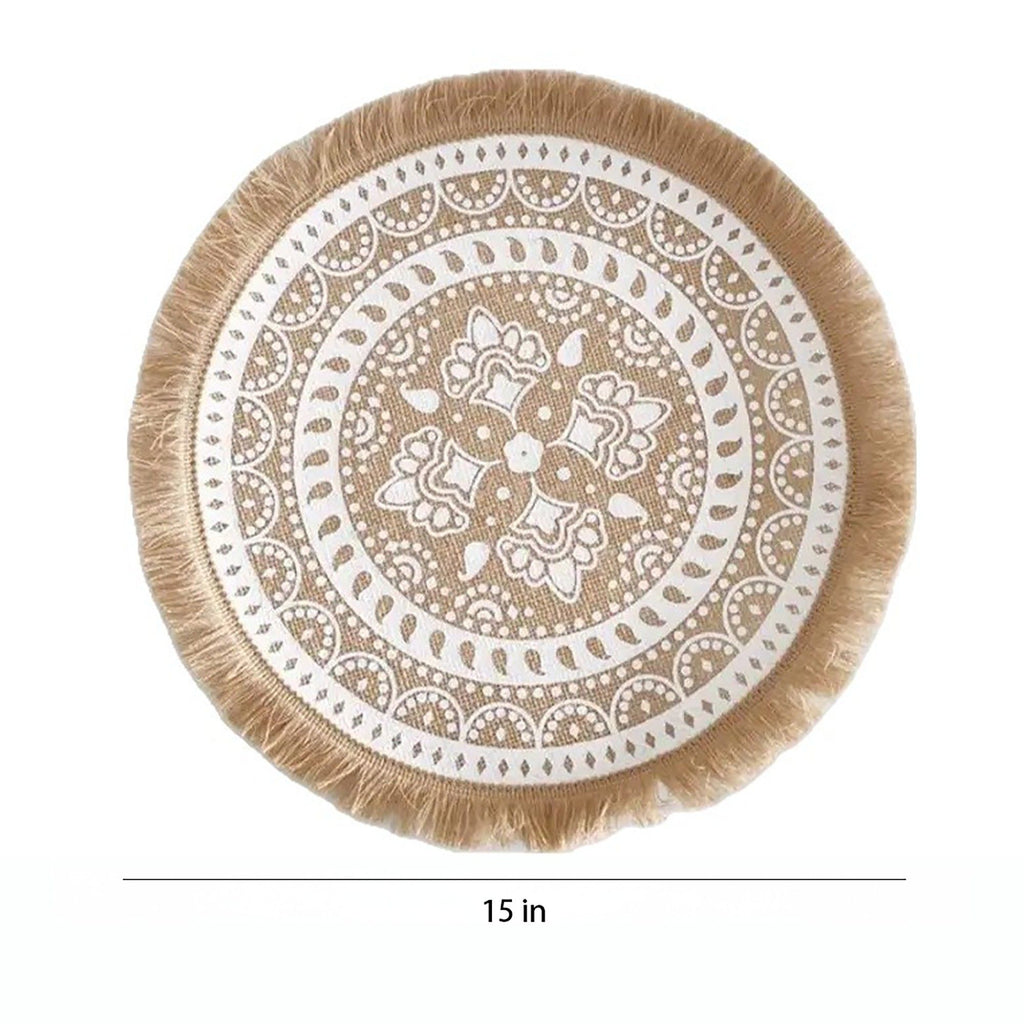 4 Piece Boho Round Placemat Set Woven Look Heat Resistant Table Mats for Dining Table