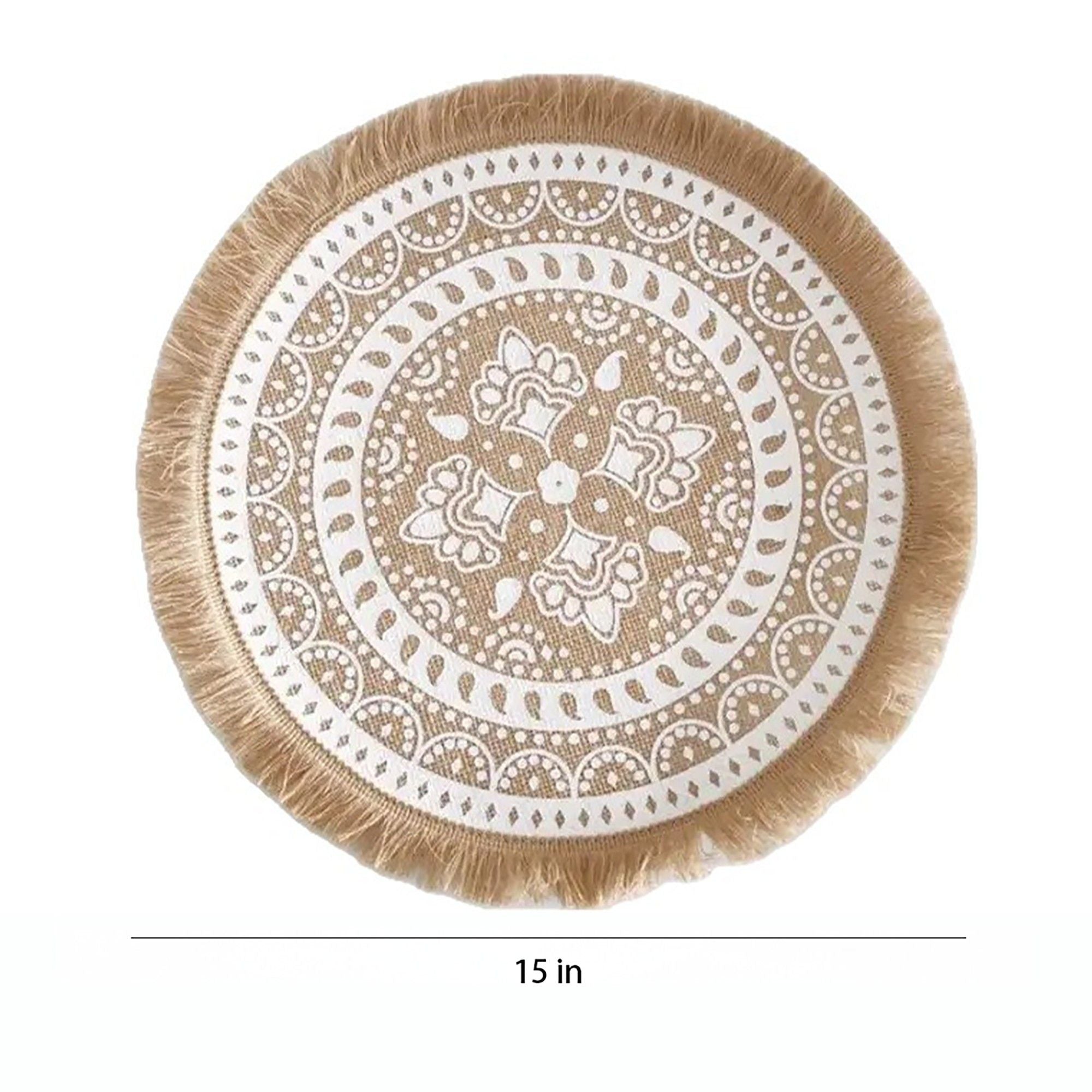 4 Piece Boho Round Placemat Set Woven Look Heat Resistant Table Mats for Dining Table