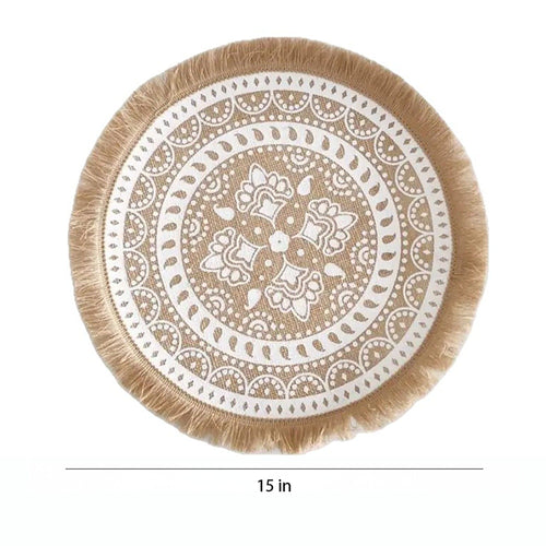 4 Piece Boho Round Placemat Set Woven Look Heat Resistant Table Mats for Dining Table