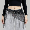 Anna-Kaci Women's Sheer Mesh Sequin Fringe Hip Scarf Belt Wrap with Asymmetrical Hem 59in