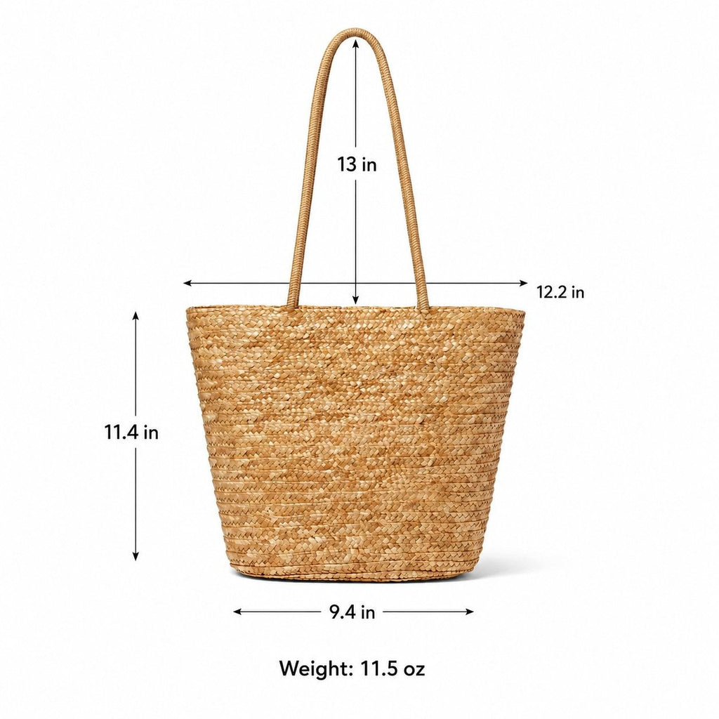 Woven Straw Style Tote Bag with Double Shoulder Handles and Open Top Design