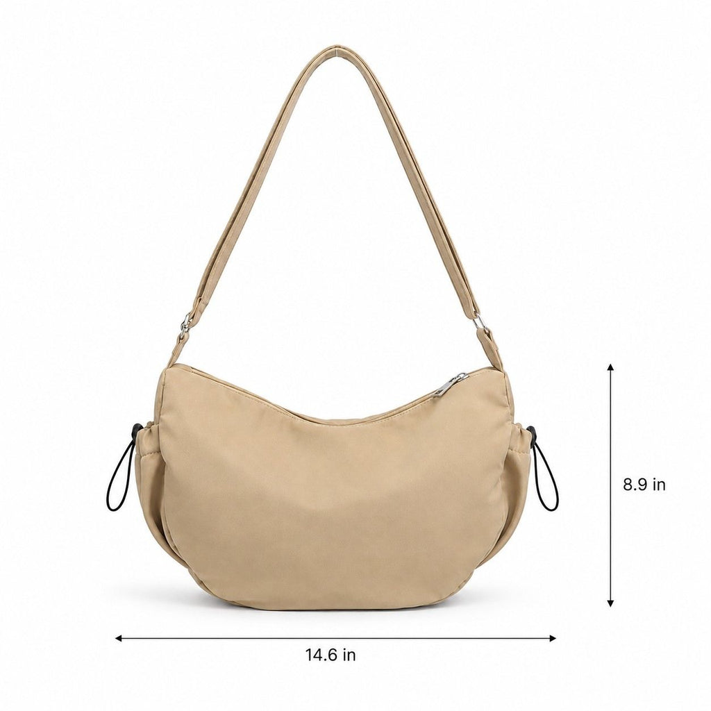 Crescent Crossbody Shoulder Bag with Side Pockets and Adjustable Strap