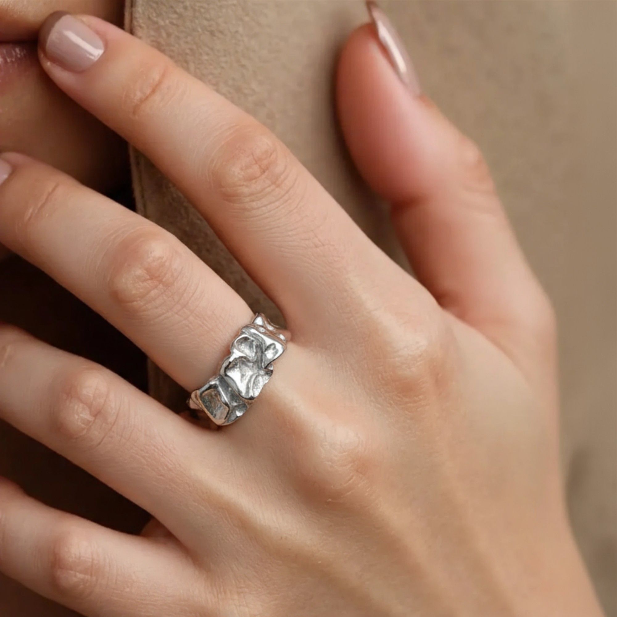 Women's Sculpted Organic Textured Band Ring with Modern Artisan-Inspired Design