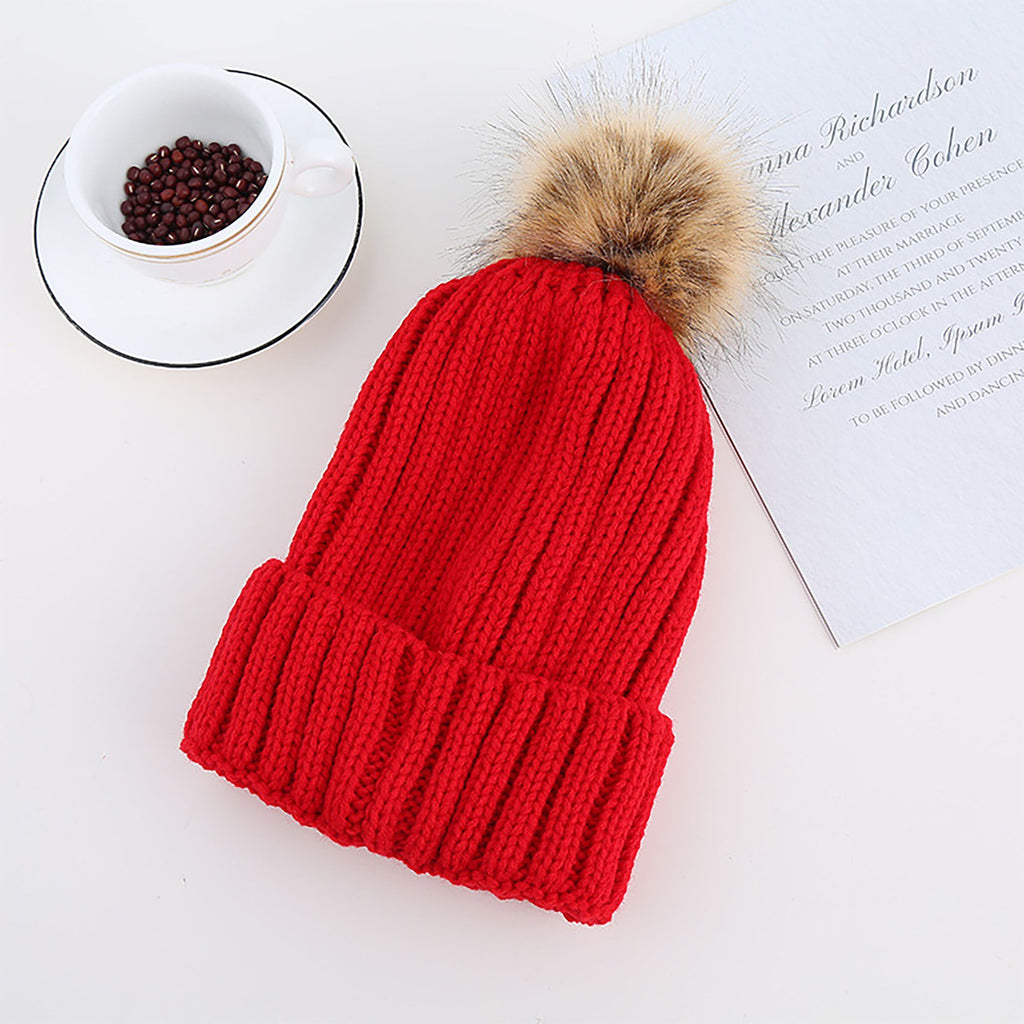 Anna-Kaci Women's Cable Knit Beanie with Faux Fur Pom-Pom - Warm Stretchy Winter Hat for Casual Daily Wear