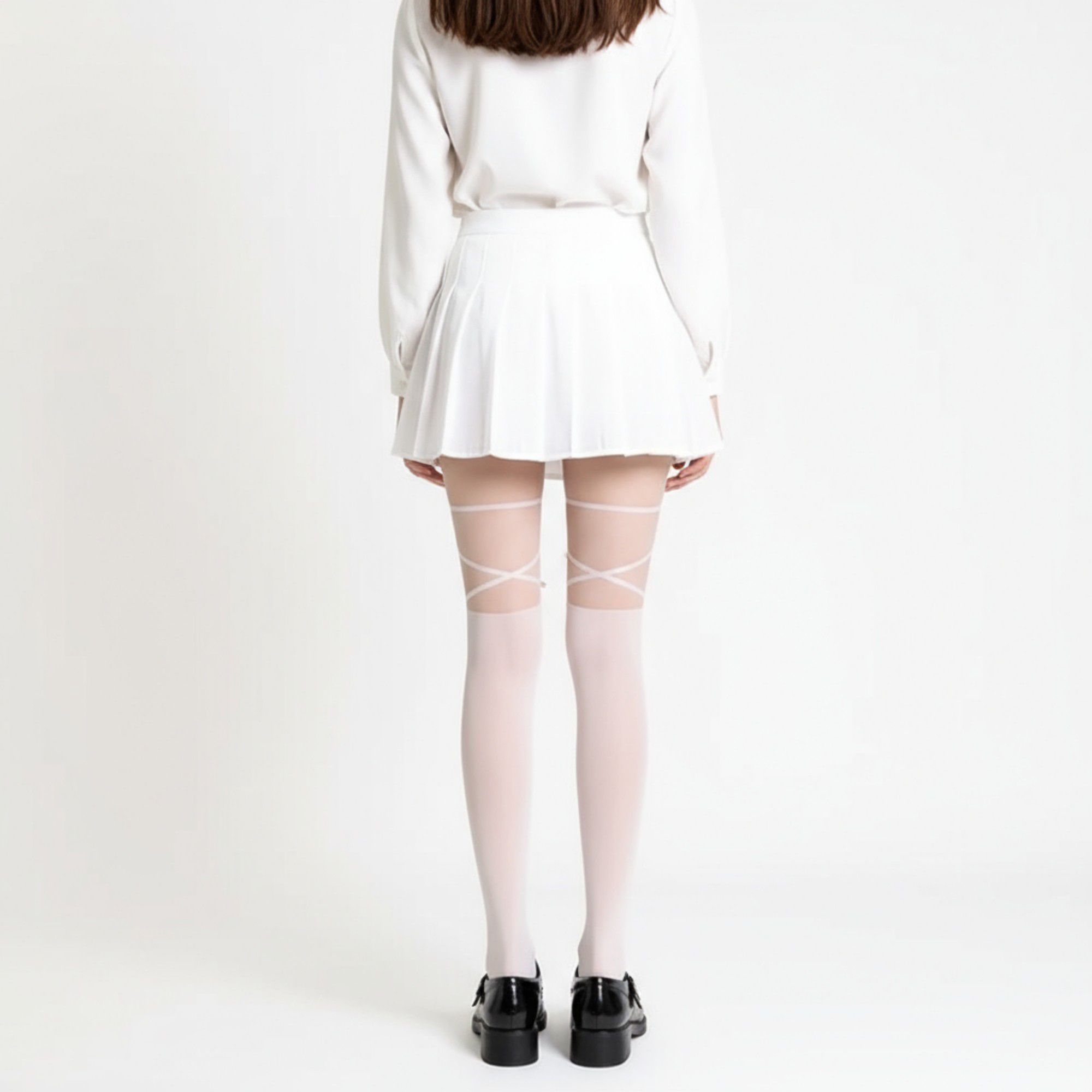 Anna-Kaci Women's Sheer Tights with Crisscross Lace-Up Detail and Opaque Lower Leg Design