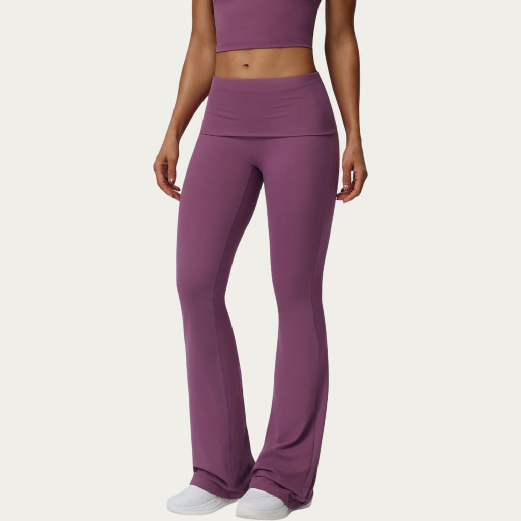Anna-Kaci Active Women's Foldover Waist Flare Leggings with Smooth Stretch Knit Fabric