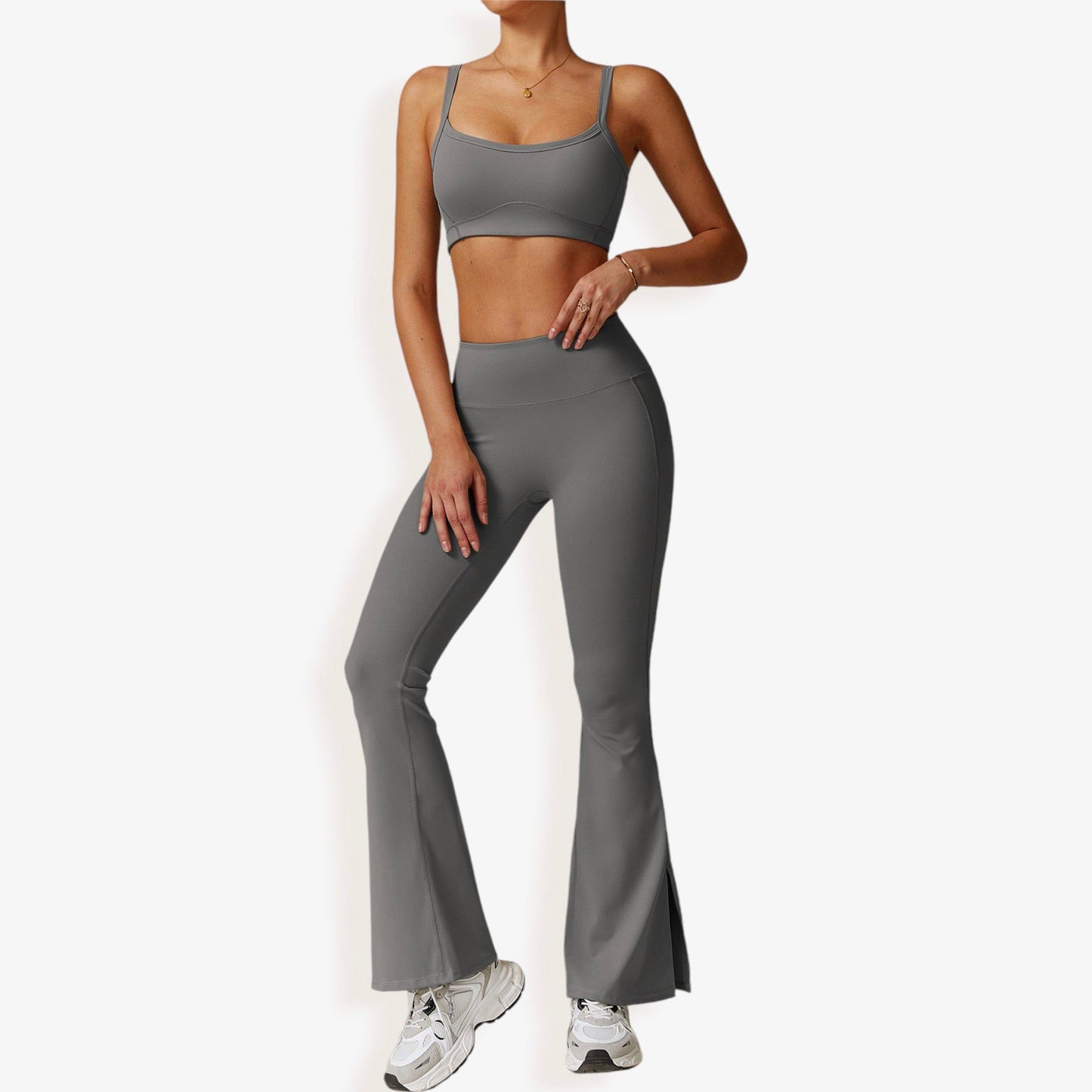 High Waist Flare Yoga Pants with Side Slit Hem for Active and Casual Wear
