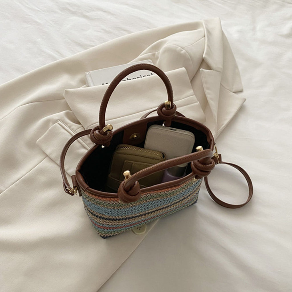 Women's Woven Mini Tote Crossbody Bag with Top Handles and Adjustable Strap