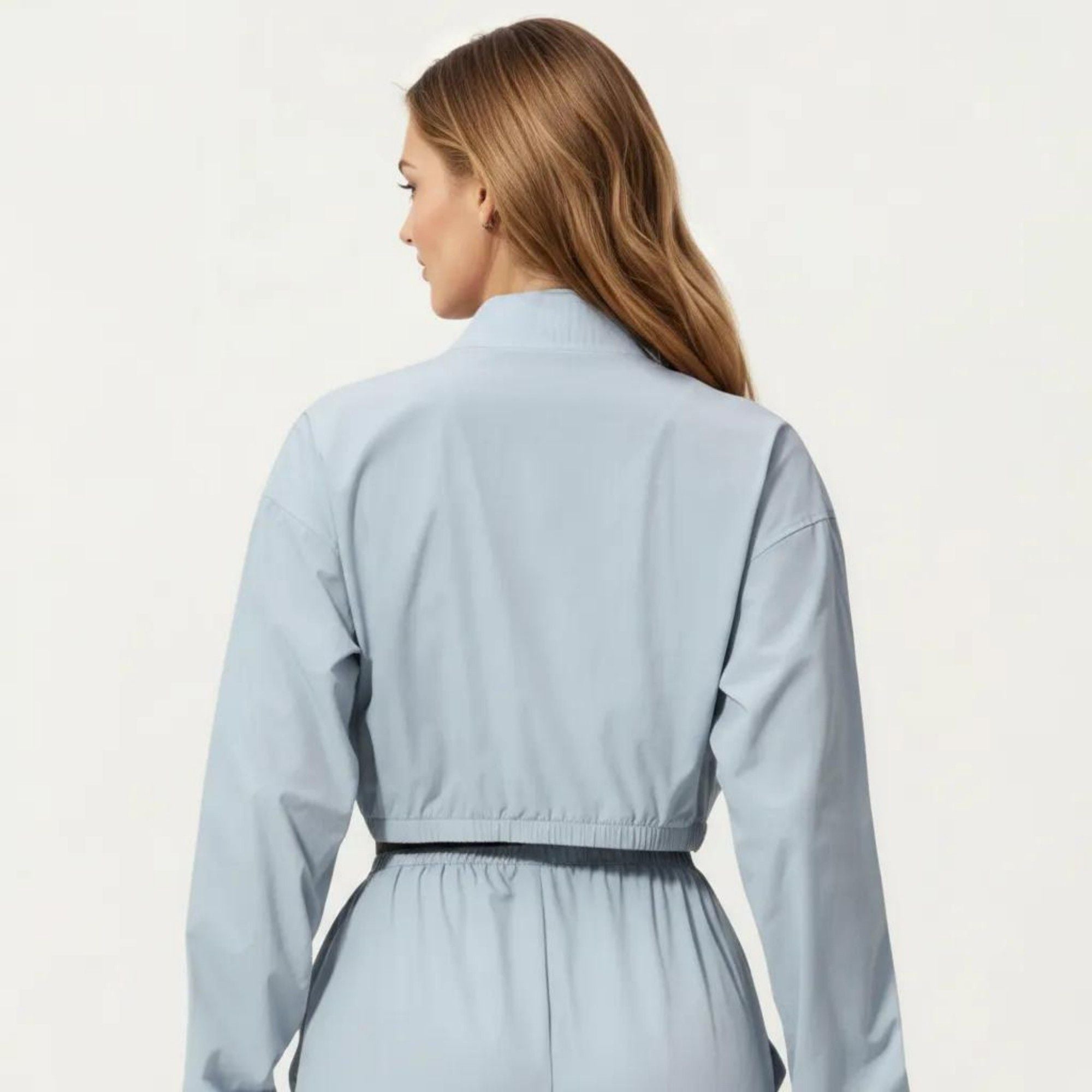 Anna-Kaci Active Women's Cropped Zip Front Jacket with Elastic Hem and Long Sleeves