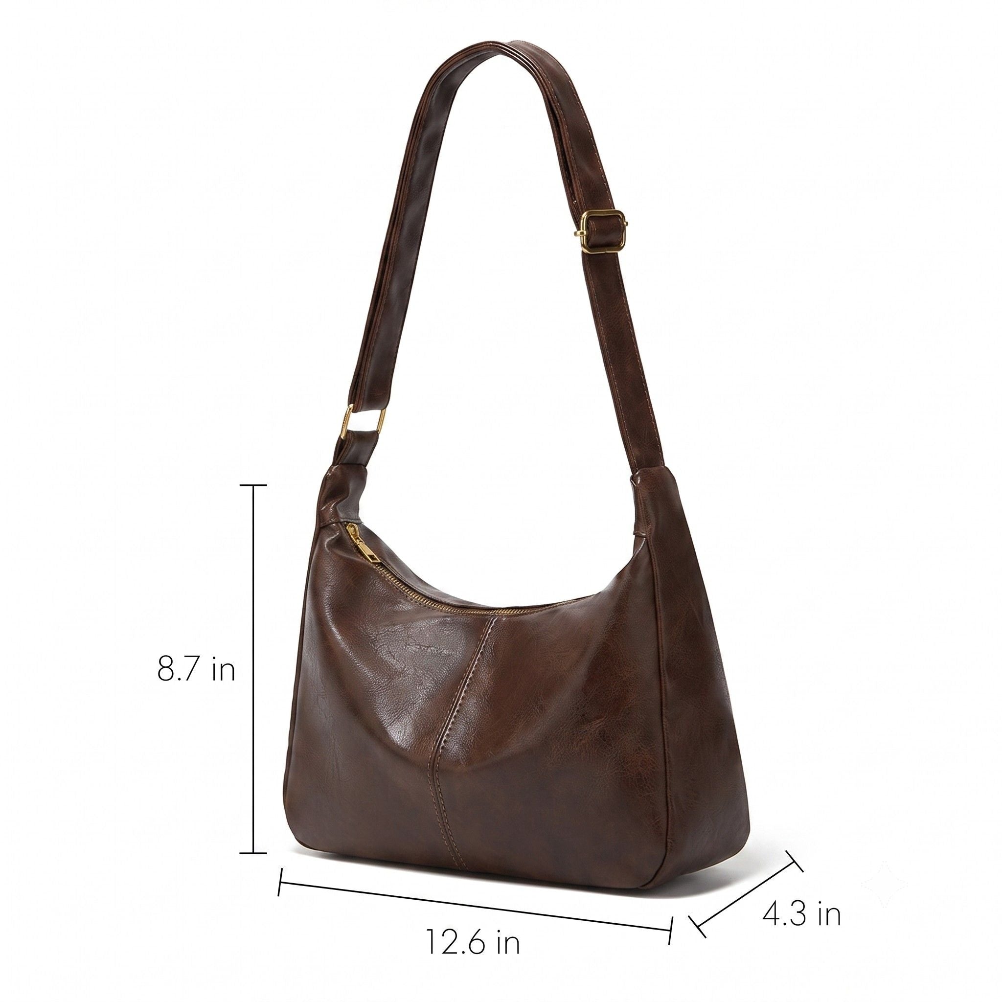 Faux Leather Hobo Shoulder Bag with Adjustable Strap and Zip Pocket