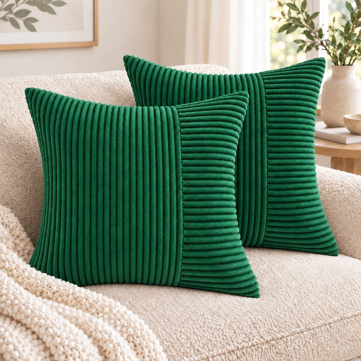 2 Pack Soft Corduroy Throw Pillow Covers 18 x 18 Inch and 12 x 20 Inch