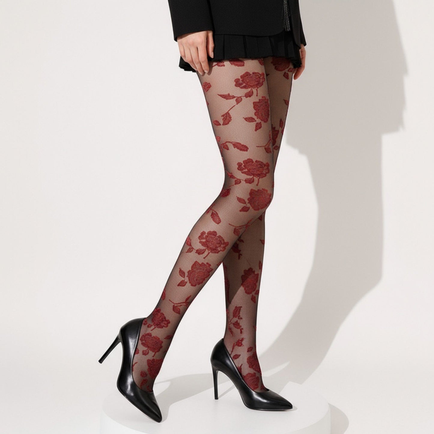 Anna-Kaci 2pcs Women's Sheer Floral Pattern Tights with Bold Rose Motif and Stretch Mesh Design