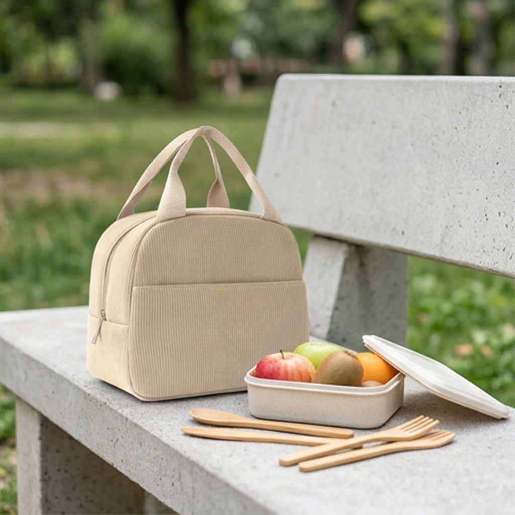 Insulated Corduroy Lunch Bag with Handle