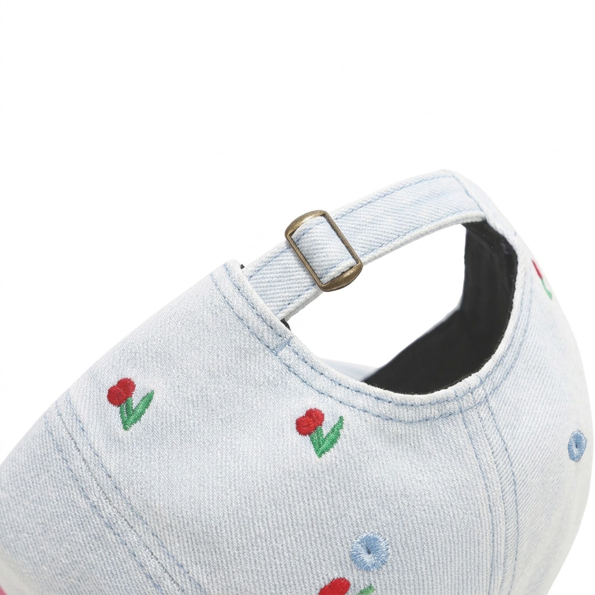 Denim Baseball Cap Cherry Embroidered Adjustable Dad Hat