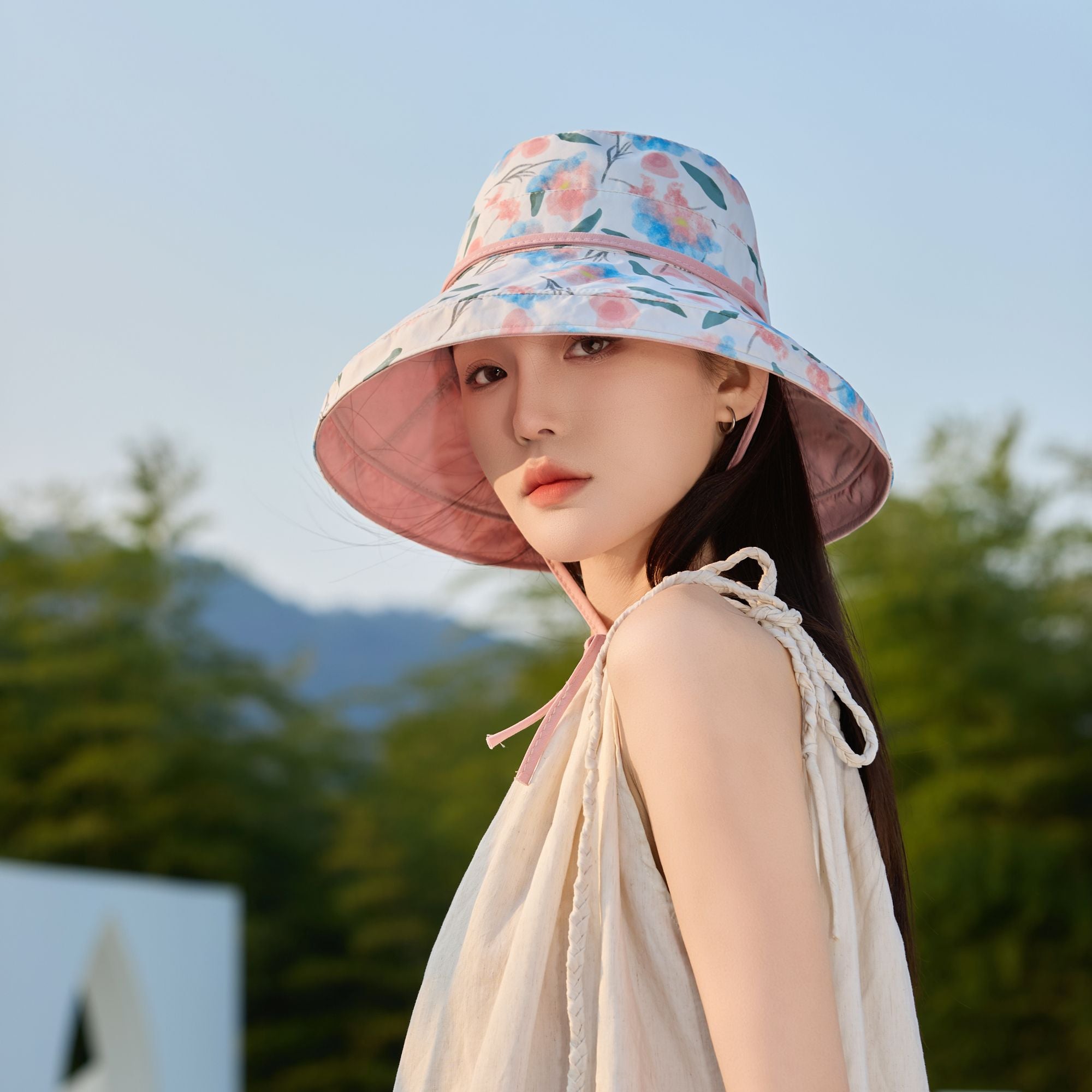 Anna-Kaci Women's Reversible Floral & Solid Bucket Sun Hat with Chin Strap