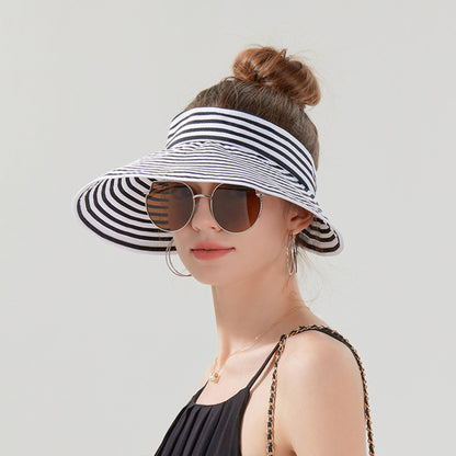 Anna-Kaci Striped Wide Brim Sun Visor Hat Lightweight Foldable Design for Outdoor Travel Beach Hiking Sports Vacations