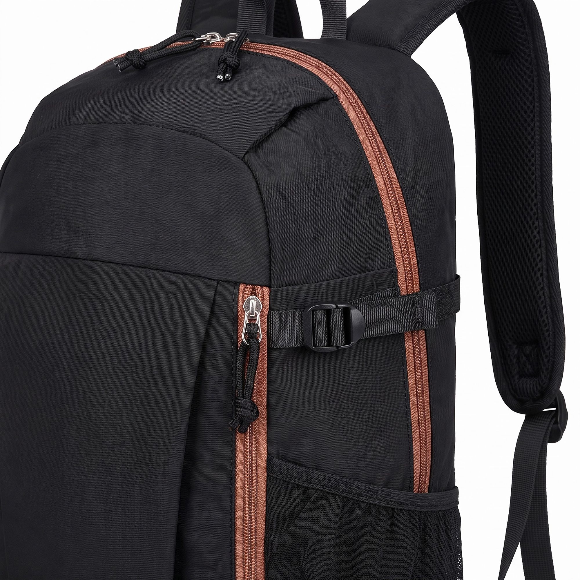 Everyday Backpack with Front Zip Pocket Side Mesh Pockets Padded Straps Top Hle