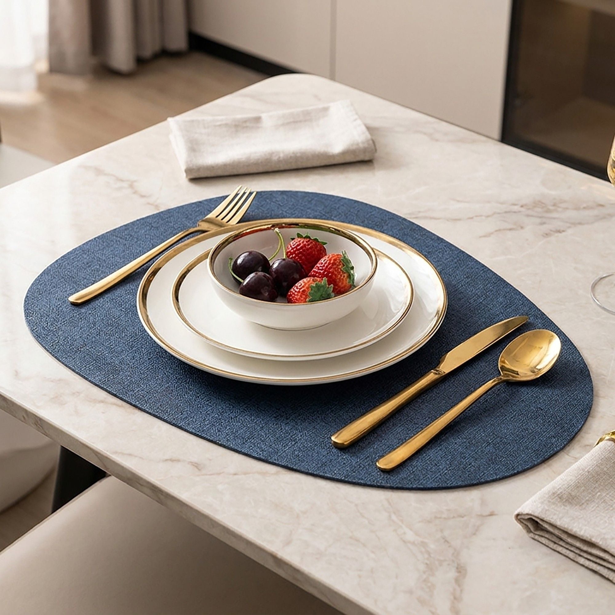 6 Piece Faux Linen Textured Placemat Set Waterproof Heat Resistant Irregular Table Mats