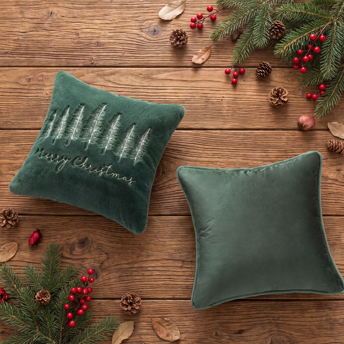 Christmas Tree Embroidered Plush Throw Pillow Cover Merry Christmas Decor