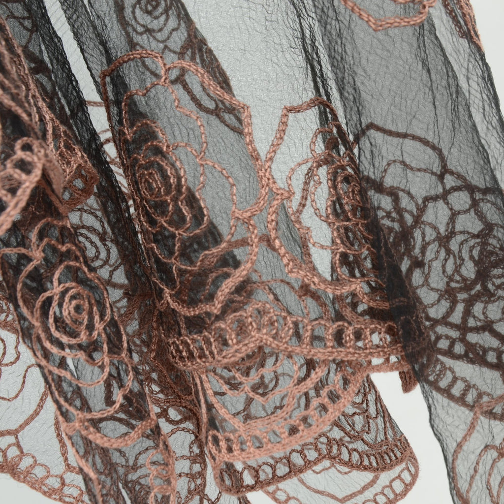 Anna-Kaci Women's Sheer Lace Neck Scarf with Embroidered Rose Floral Edging and Scalloped Trim Detail