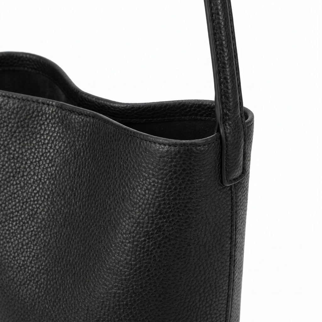 Textured Bucket Shoulder Bag with Long Strap and Soft Structured Silhouette 8.5x6.7x2.5in