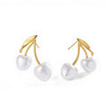 Women's Cherry Drop Earrings with Sculpted Heart-Shaped Fruit Charms and Delicate Leaf Accents for a Playful Modern Look