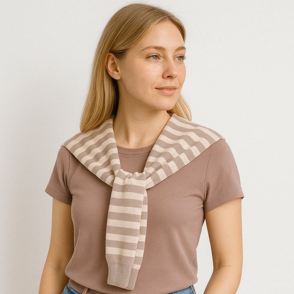 Anna-Kaci Women's Striped Knit Shoulder Sweater Accessory with Soft Lightweight Fabric 33.5x9.8 inches
