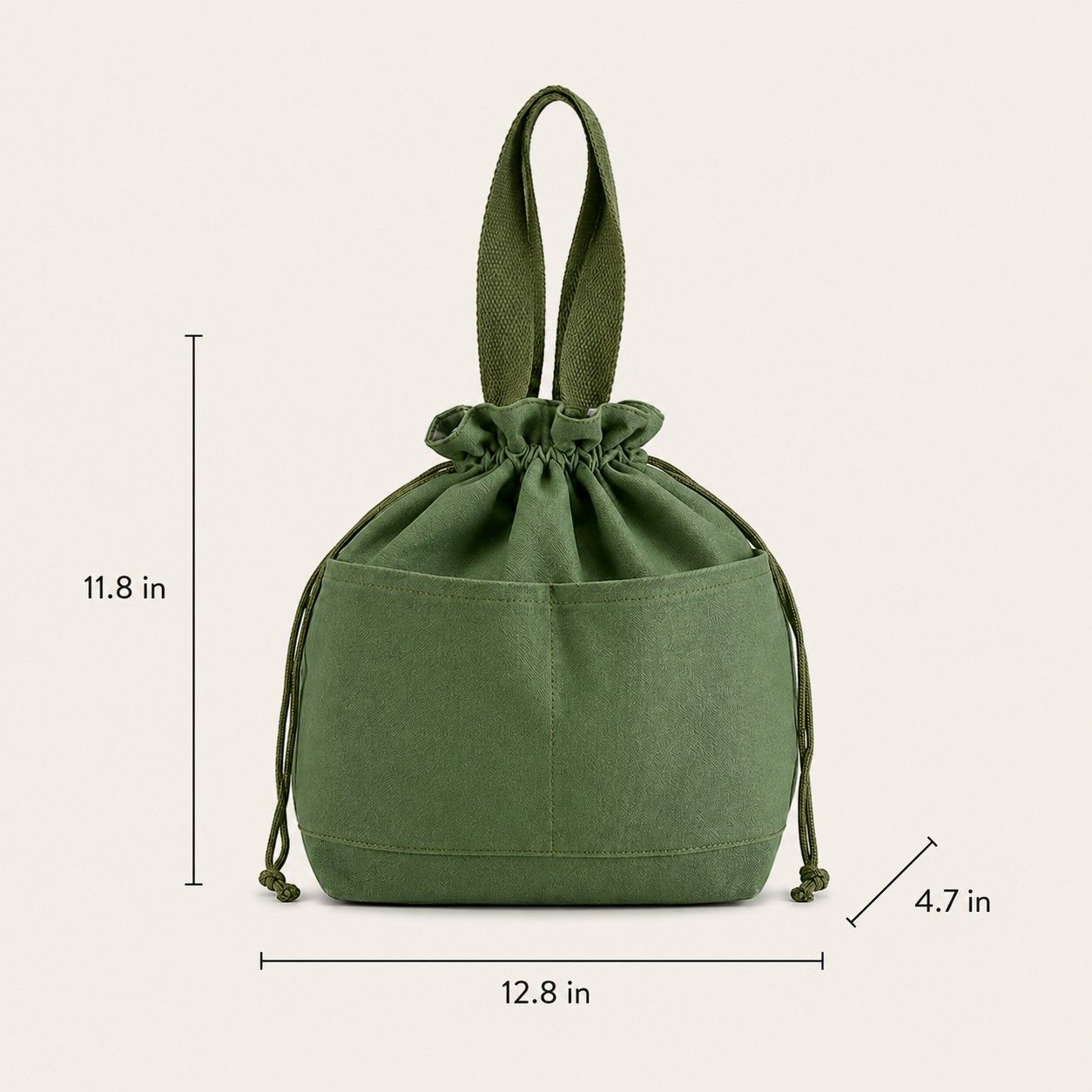 Insulated Drawstring Lunch Bag with Front Pockets Reusable Lunch Tote